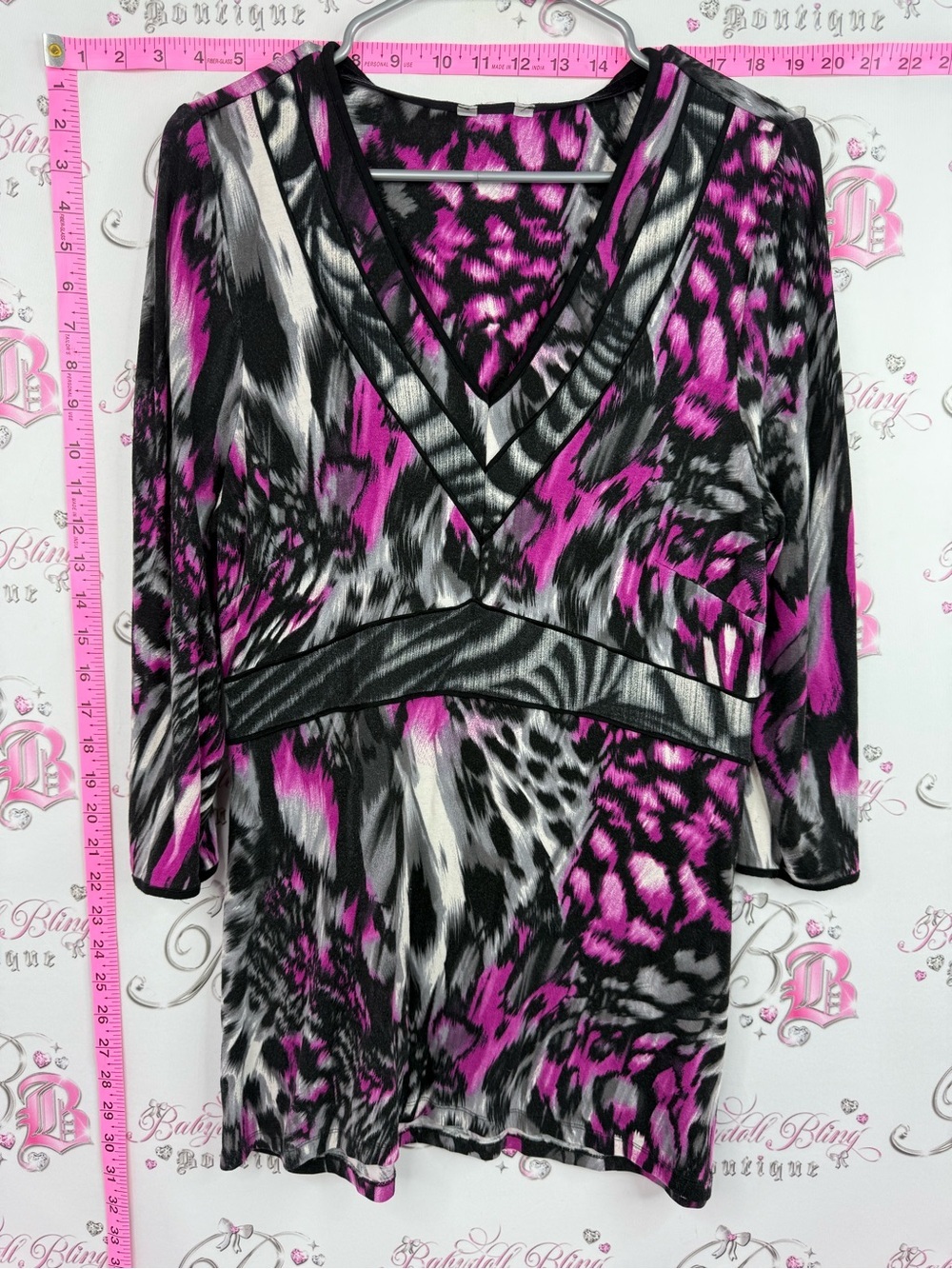 Blouse Vibrant Pink purple white & Black Animal Print V-Neck Tunic